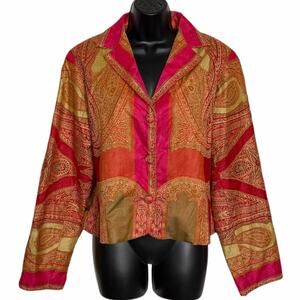 Vintage A.B. Lambdin Paisley Boho Jacket Blazer Pink Gold Viscose India XL